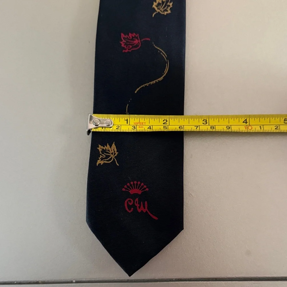 Vintage “Leaves” Navy Tie with Red & Gold Leaf Accents